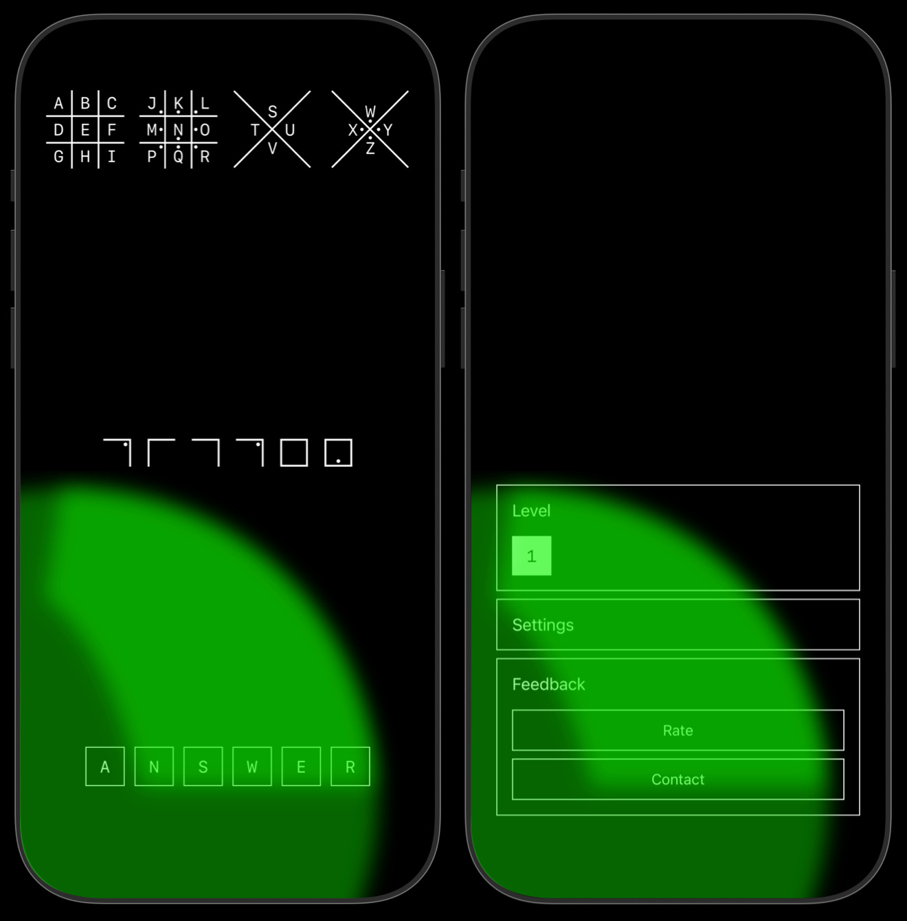 Side-by-side screenshots of Decrypto on an iPhone 16 showing a green heat map in the bottom-left area of the screen, highlighting how key interactions are placed within easy reach.